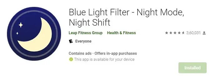 Aplicación para Android Filtro de luz azul
