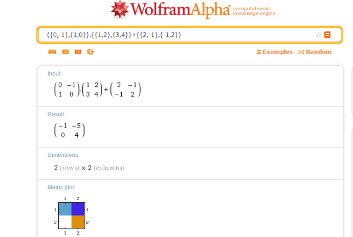 Solucionador de álgebra de operaciones matriciales wolfram alpha