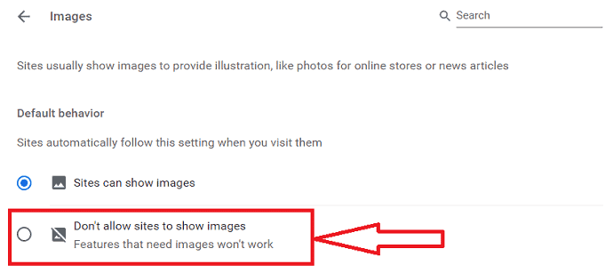 Desactiva la opción de imagen.