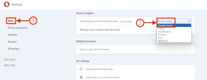 Configure Google como su motor de búsqueda predeterminado en Windows Opera