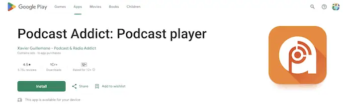 Página de inicio de Podcast Addict