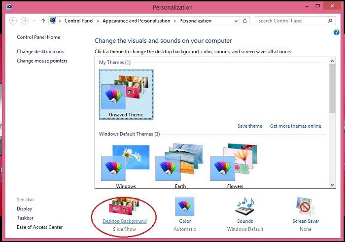 Presentación de fondo de escritorio de Windows 8
