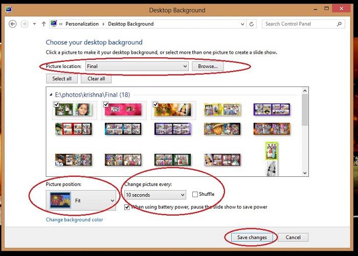 Presentación de fondo de escritorio de Windows 8