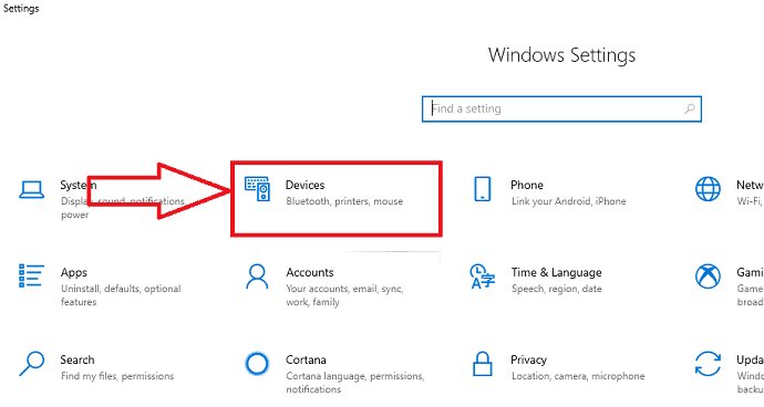 Opción de dispositivos desde la configuración