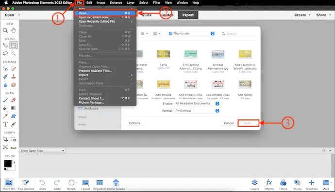 Importa fotos a Adobe Photoshop Elements