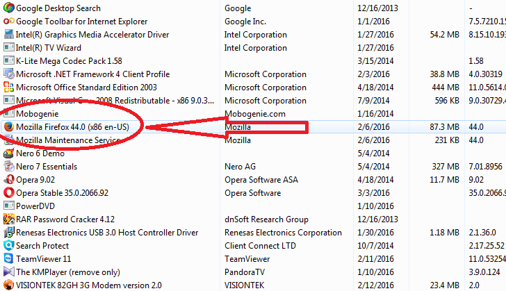 Desinstalar Mozilla Firefox
