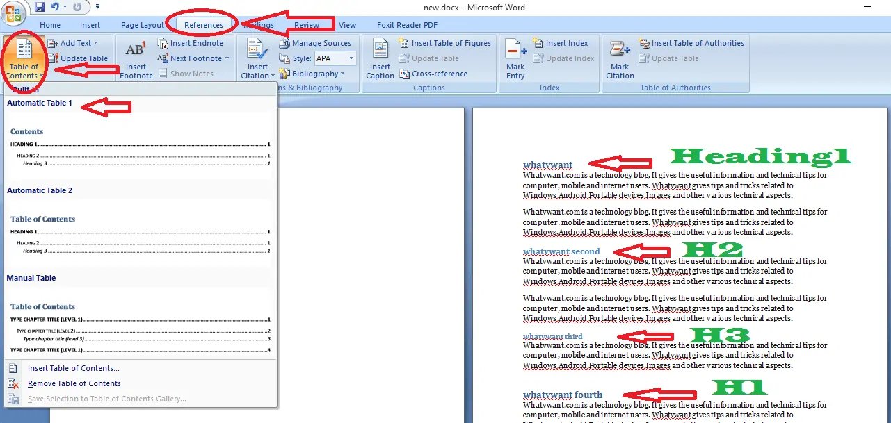 Crea la tabla de contenido en Word