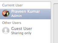 Pantalla de usuario actual