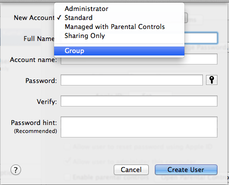 Crear una cuenta grupal en Mac
