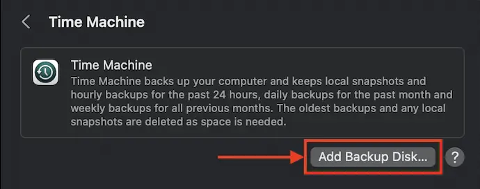 Agregue un disco de copia de seguridad en la máquina del tiempo