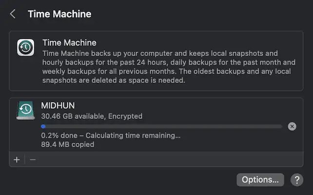 Proceso de copia de seguridad en la máquina del tiempo