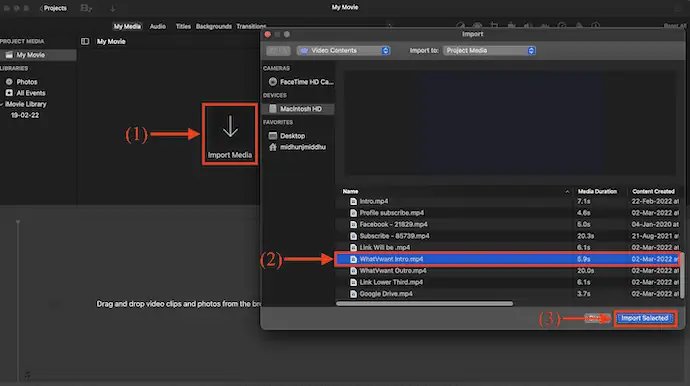 Importaciones promedio en iMovie