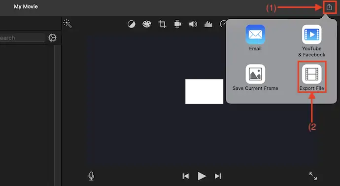 Opción de compartir y exportar a iMovie