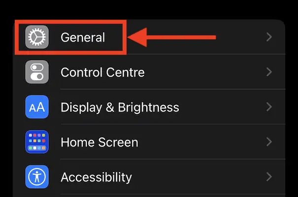 Opción general en la configuración de iPhone