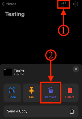 Retire el bloque a las notas en iPhone