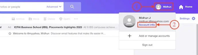 Opción de computadora de la cuenta en Yahoo