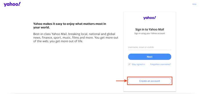 Página de acceso de Yahoo